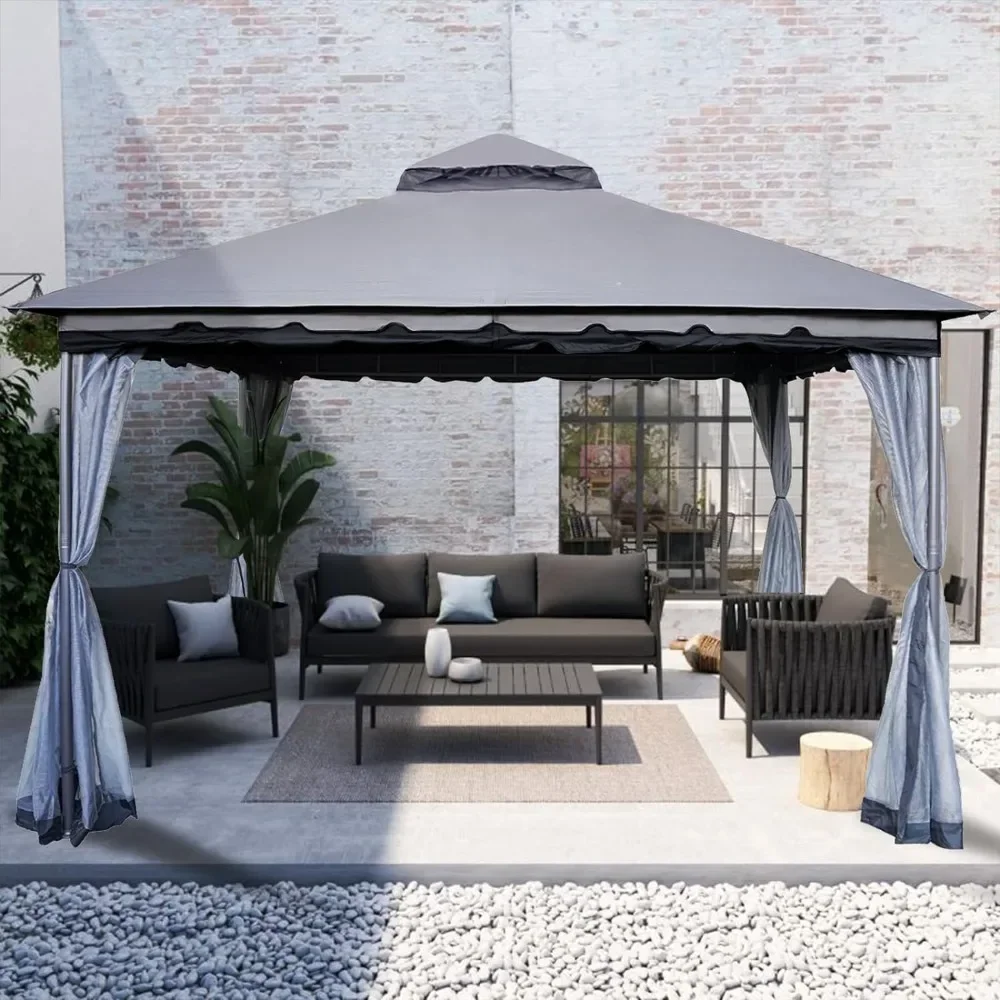 

10 X 10 FT Outdoor Patio Gazebo with Mosquito Netting and Bag Sand, Fireproof Enclosure & Waterproof Screen Tent, Patio Gazebo