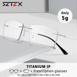 SZTZX Men Fashion Ultralight Titanium Rimless Eyewear Flexible Square Optical Prescription Women Anti Blue Light Reading Glasses