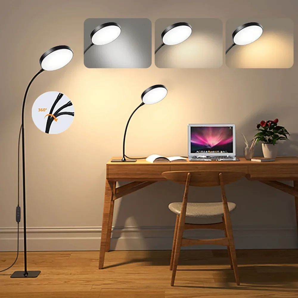 LED Standing Floor Lamp com Gooseneck ajustável, lâmpadas altas brilhantes, 4 níveis de brilho 4 temperaturas de cor, Standard Room Decor