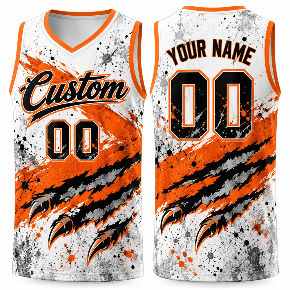 Customized Claw Scratch Basketball Vest Name Number for Men Quick Dry Paint Splash Pattern 3D Print Basketball Jersey Fashion