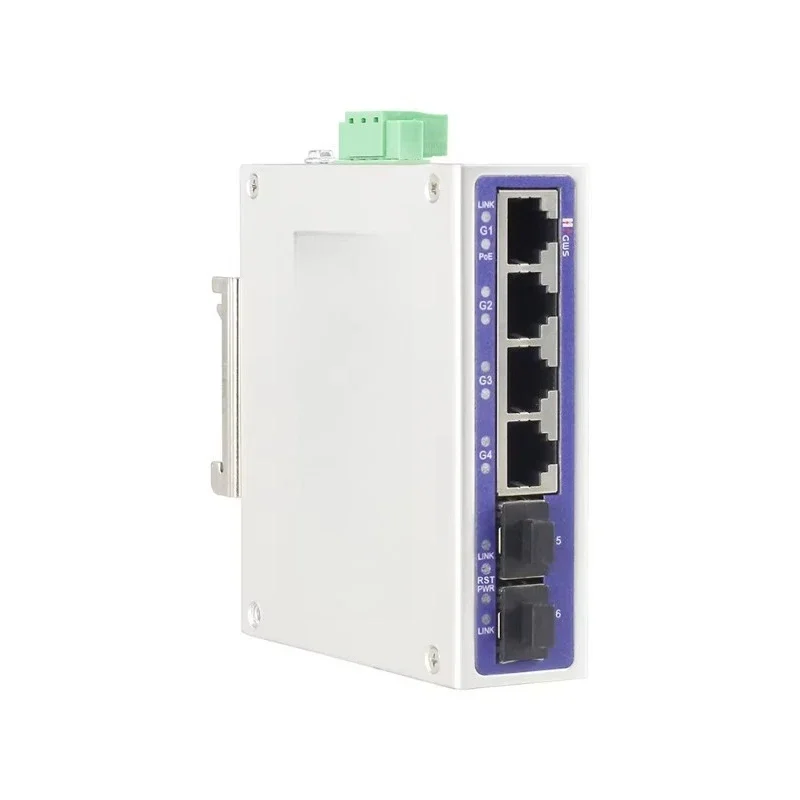 

4-Port full Gigabit Ethernet L2 + managed industrial PoE switch high density power supply