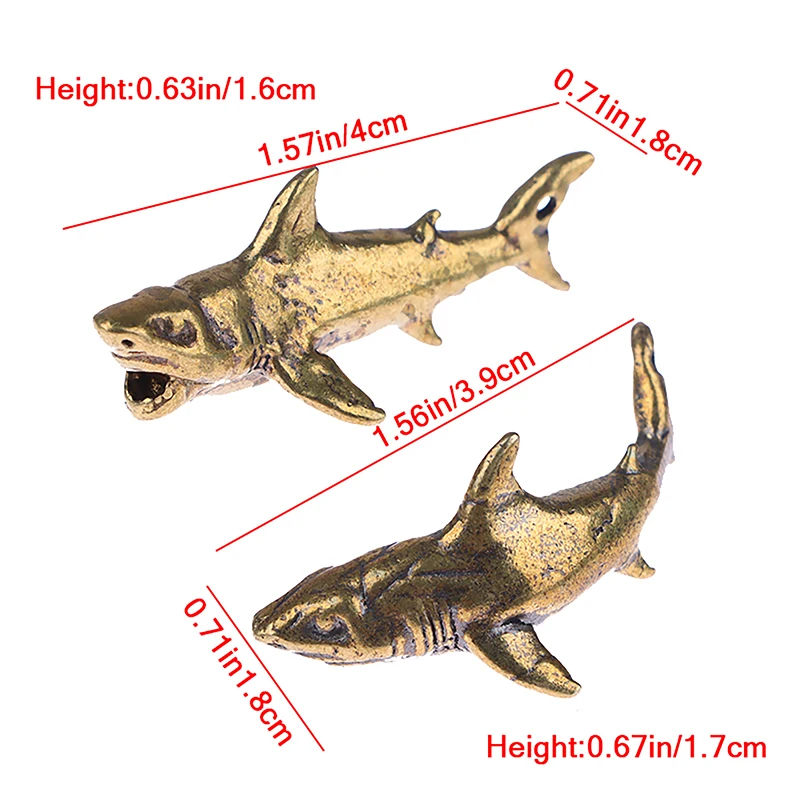 Estatuetas De Animais De Tubarão De Latão, Miniaturas Desktop Ornamento, Artesanato De Decoração Para Casa, Pingente De Chaveiro Vintage, Presente Da Jóia, 1Pc