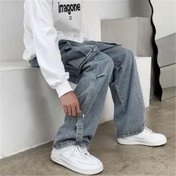 Jeans Men's Solid Color Multi-pocket Cargo Pants Button Loose Y2K Trousers A162