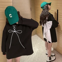 Reflective Big Bow Hoodies for 4 to 14 years Girls Autumn Children's Clothing Spring Hooded Sweatshirt Casual Long Cotton Jumper