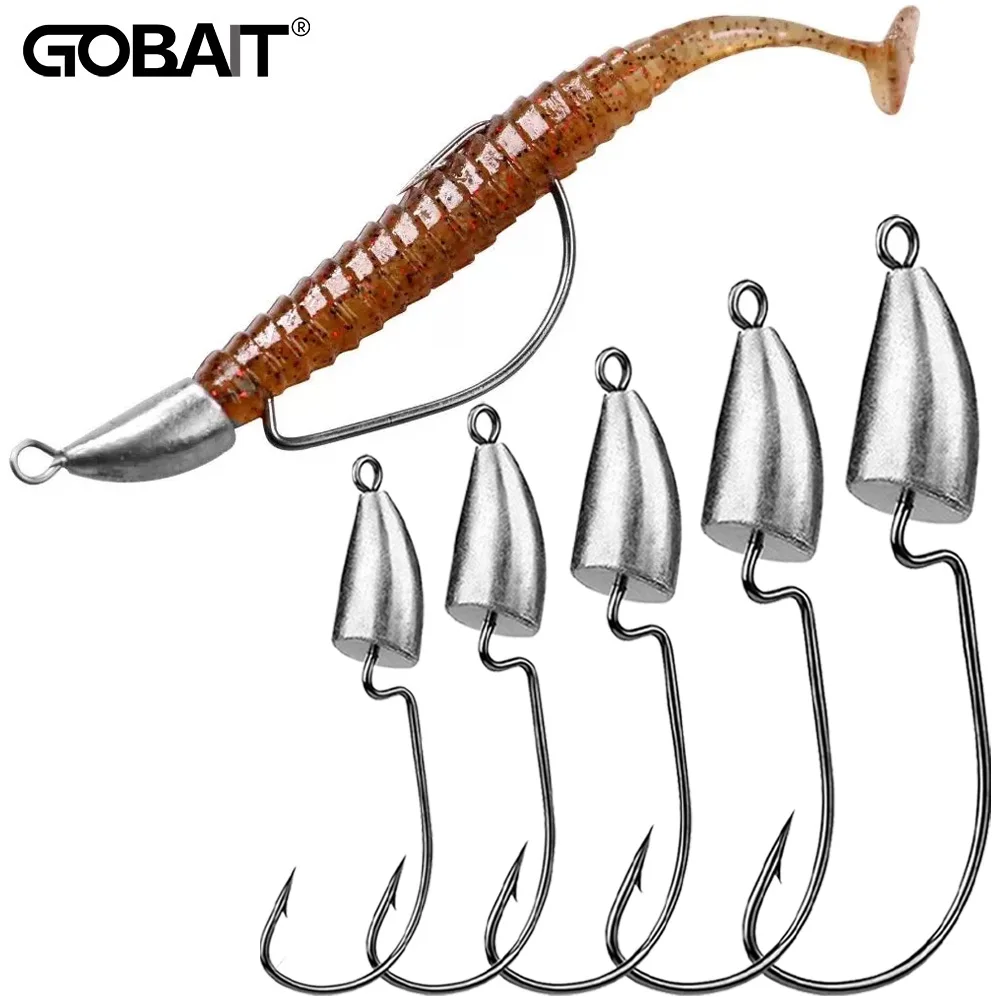 5 pçs metal gabarito cabeça worm gancho 3.5g 5g 7g 10g 14g peso manivela afiada anzol chumbada pesca para isca macia texas rig equipamento de pesca