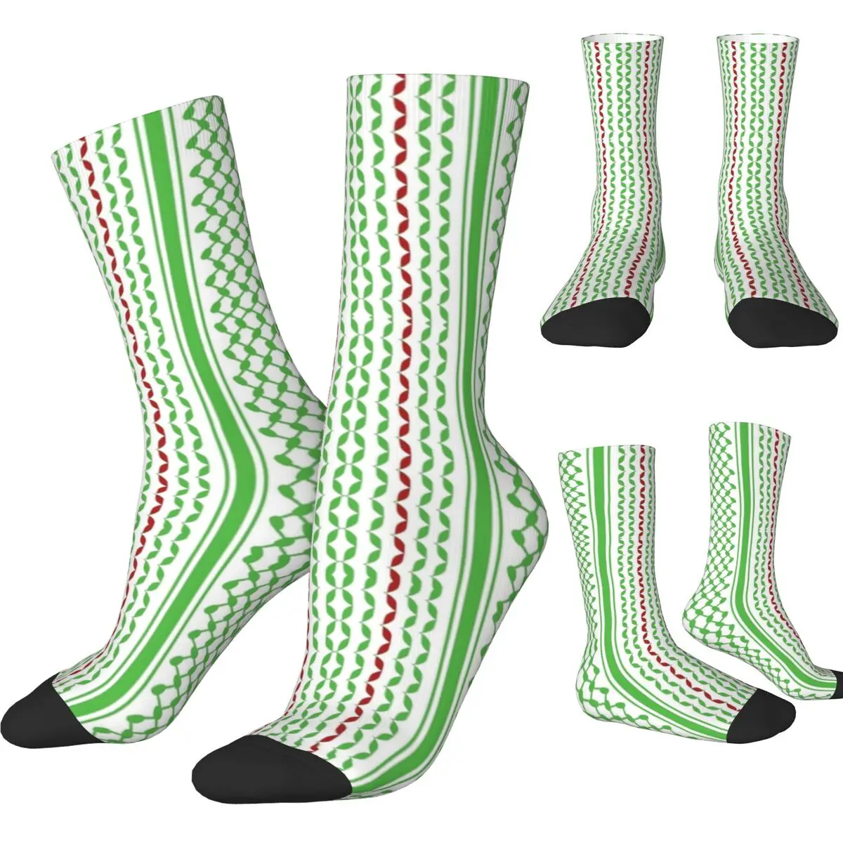 Women Men Socks Green Colors Vertical Keffiyeh In White Stockings Autumn Gothic Breathable Socks Sports Anti Bacterial Socks