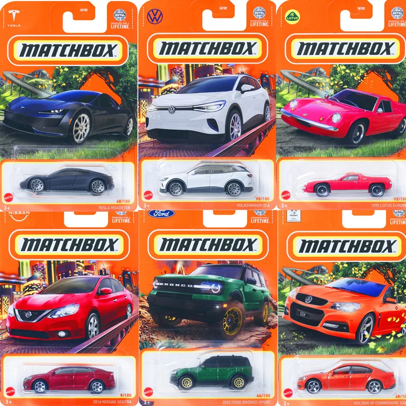 Mattel Matchbox Car Diecast 1/64 Boy Toys Nissan Sentra Freightliner Tesla Roadster Lotus Europa Cadillac Ford Bronco Sport Gift