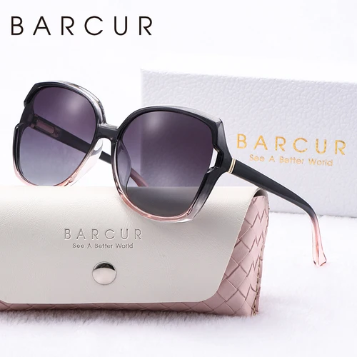 Imagen 1 del producto BARCUR moda mujer gafas de sol colores degradados PC elíptico marco grande UVA/B gafas de sol polarizadas paquete de caja de regalo blanca