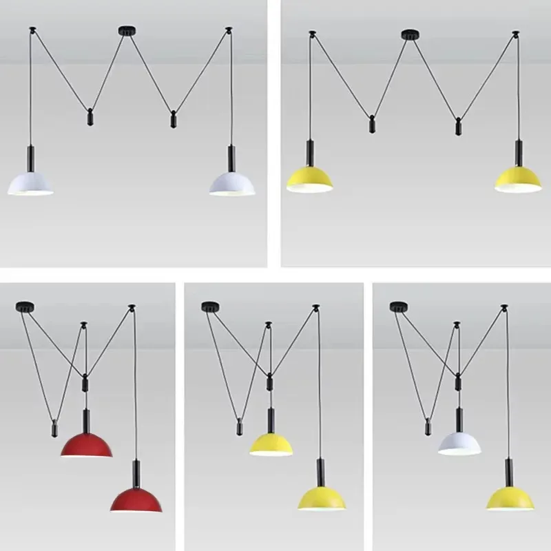 Nordic Pulley Liftable LED Pendant Lights Adjustable Height Dining Room Kitchen Island Loft Hanging Lamp Fixtures Indoor Decor
