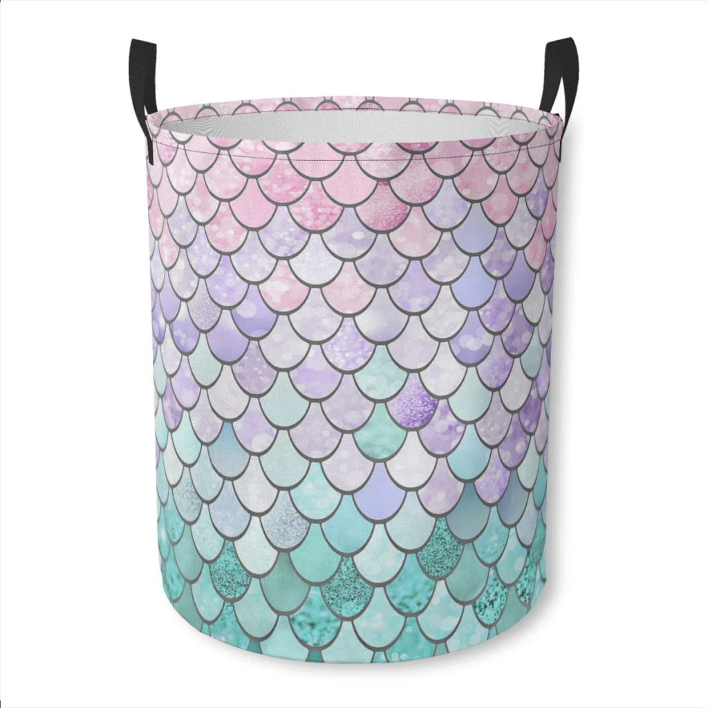 Laundry Basket Blue-pink-rainbow-pastel-mermaid-scales Fabric Laundry Moving Folding Dirty Laundry Basket