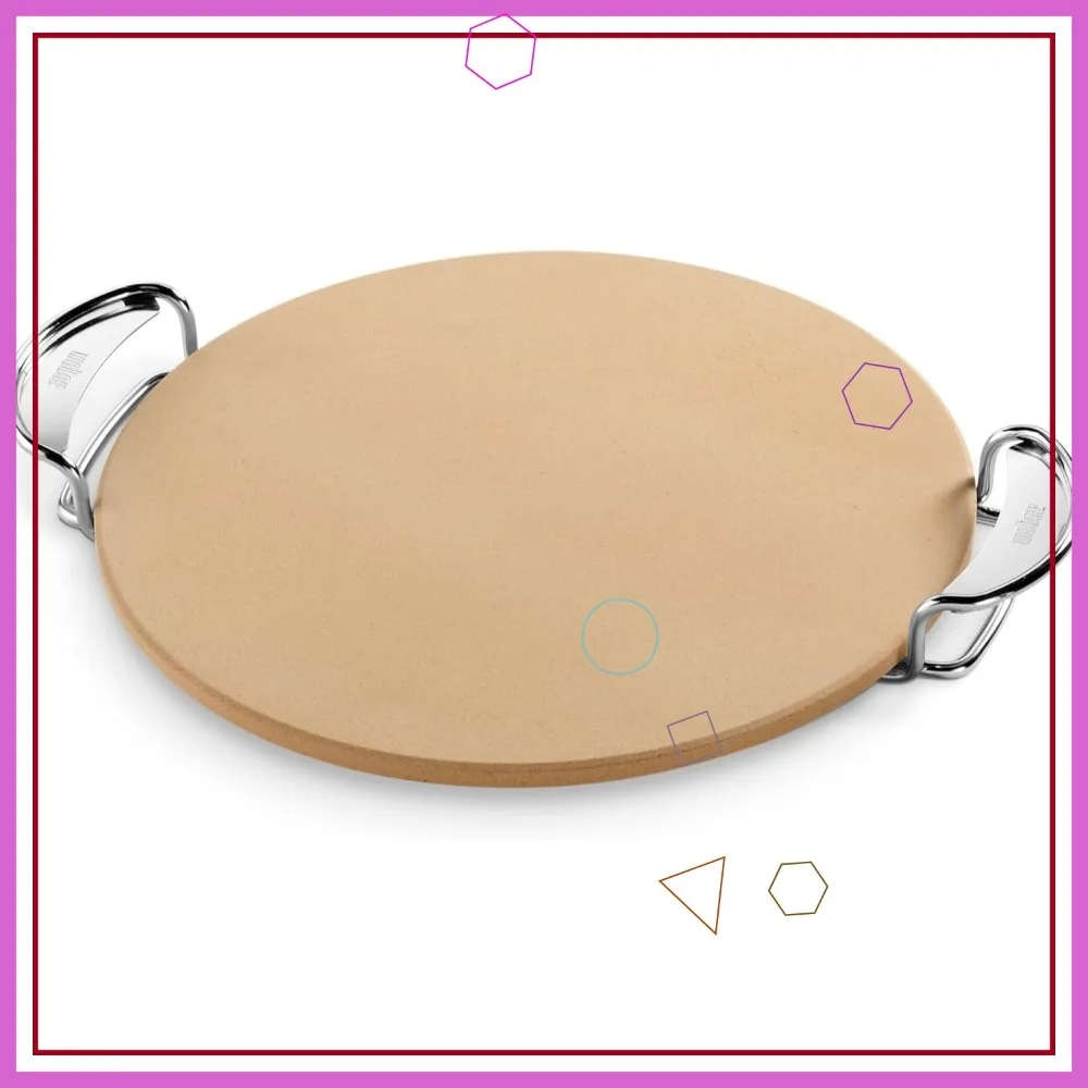 

16.7" Pizza Stone with Carry Rack for Crispy BBQ Pizzas, Easy Grilling