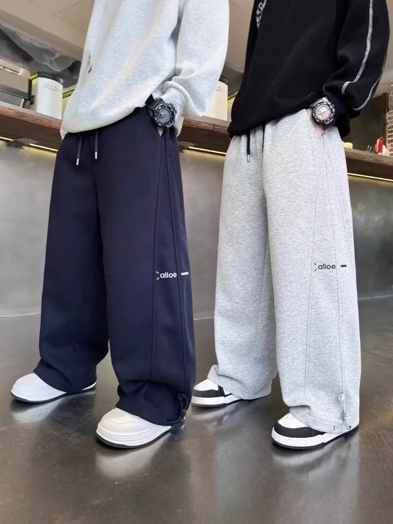 

Весенне-осенние повседневные штаны для мальчиков, детские свободные хлопковые спортивные штаны 120-170, темно-синие, серые брюки для детей, детская одежда