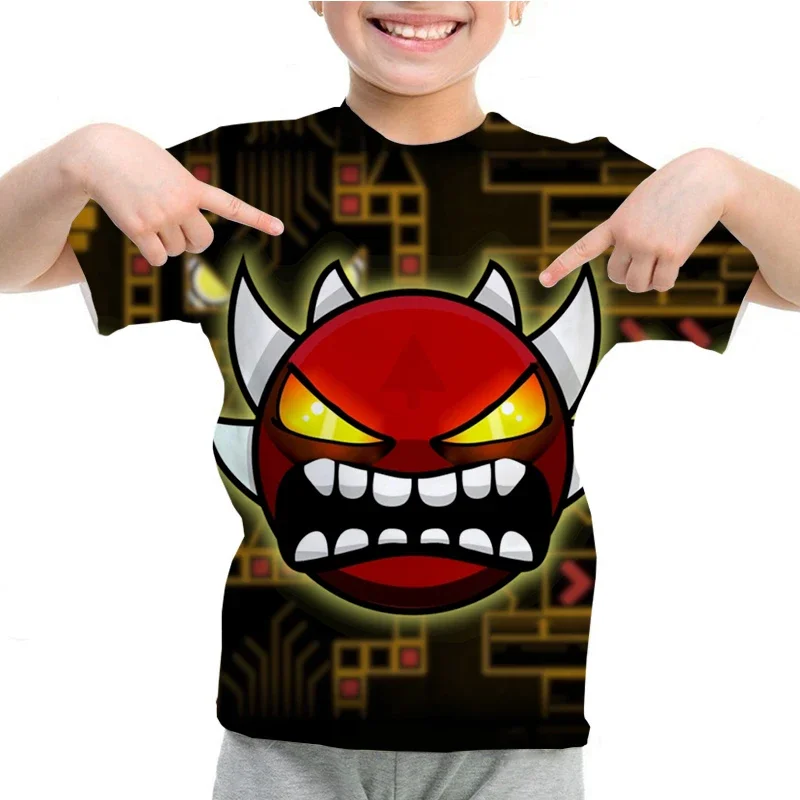 Game Angry Geometry Dash T-Shirt Boy Girls Cartoon 3d Print T-shirts Kids Summer Short Sleeve Casual T Shirt Children Clothing