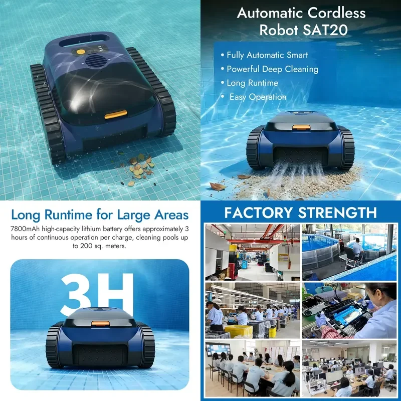 STROVAN Cordless Cleaning Robot Automatic Swimming Pool Vacuum Cleaner with 3 Hours Runtime Eco-Friendly High Efficiency for