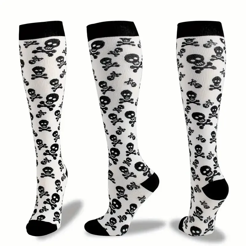 1/4 Pairs Men Women Compression Socks Fashionable Print Suitable Running Hiking Cycling Sports Compression Socks on the Knees
