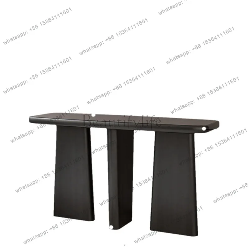 Light luxury solid wood entrance table against the wall, living room creative view table, wabi sandy wind