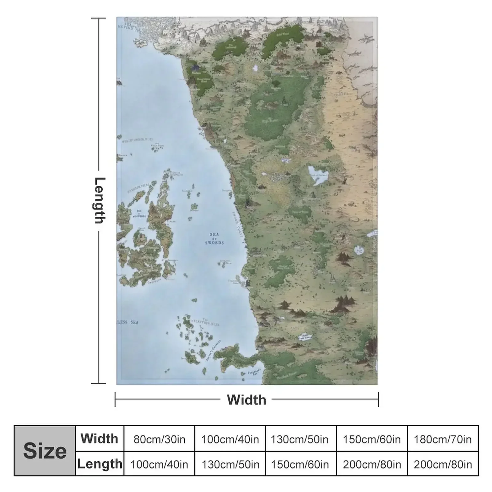 West Faer?n. Forgotten Realms detailed map Throw Blanket Soft Beds Sofa Quilt blankets and throws Decoratives Blankets