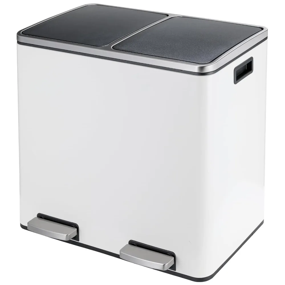 

12 Gallon Dual Trash Can, 48L Stainless Steel Kitchen Garbage Can, Step-on Classified Recycle Garbage Bin with Removable I