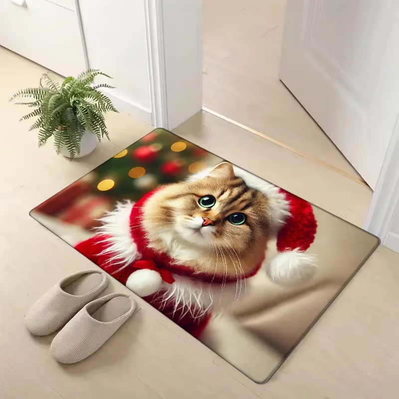 Merry Christmas Goose Family Decorative Doormat Snow Winter Pine Tree Pattern Floor Rug Indoor Entrance Holiday Mat for Entryway