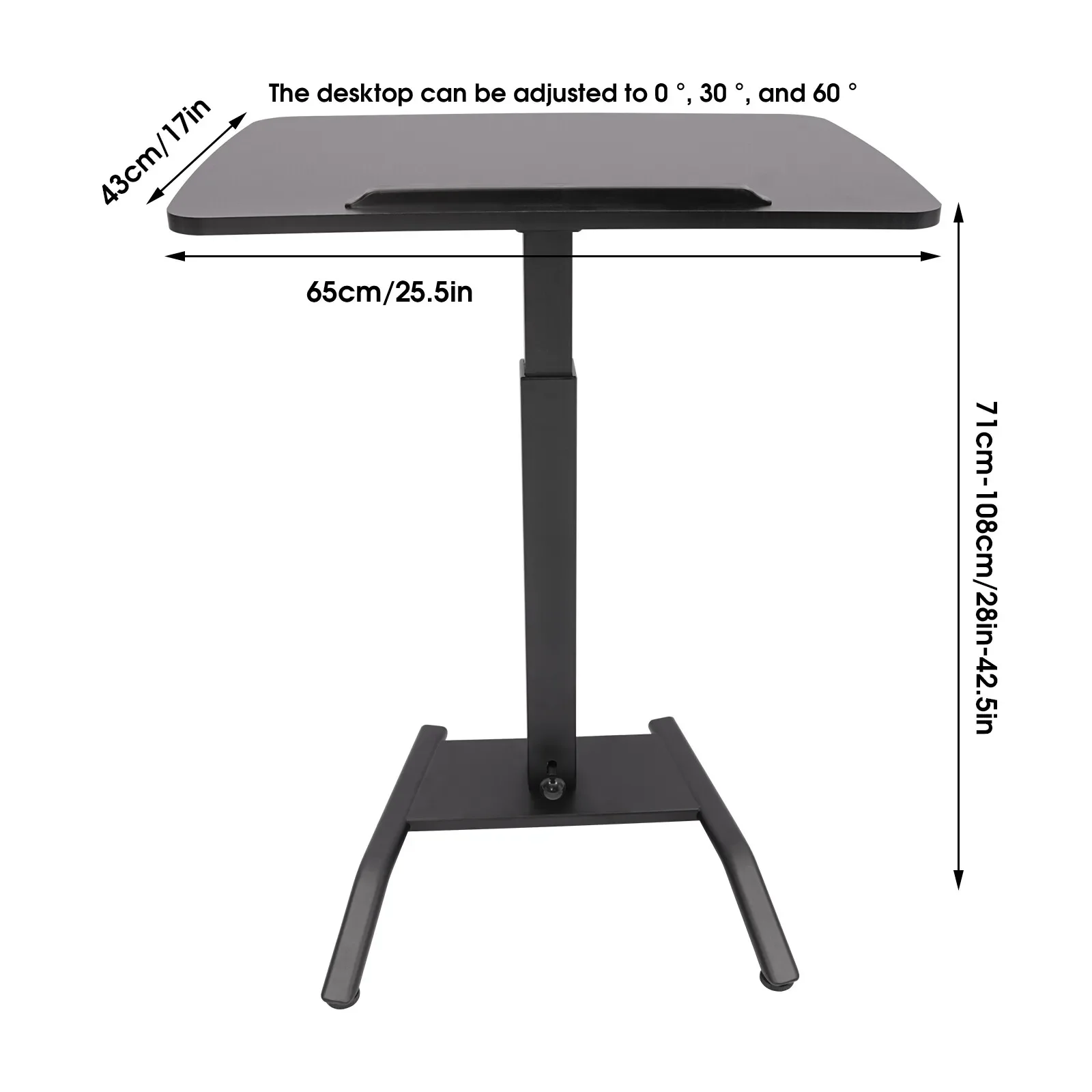 25.5" Height Adjustable Rolling Lectern Desk - Mobile Standing Workstation w/ Outlet