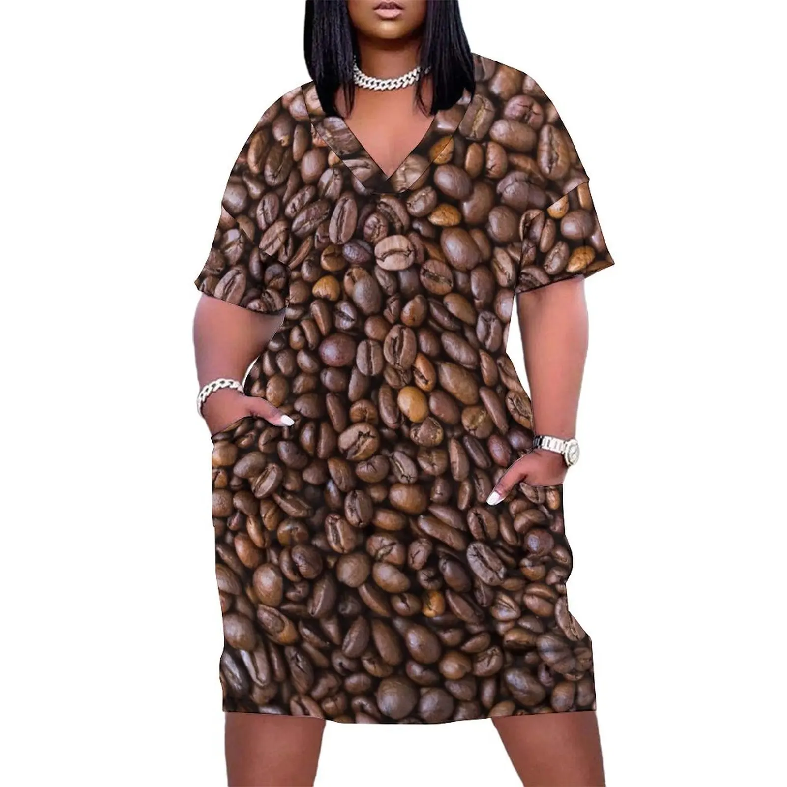 Coffee Beans Loose Pocket Dress cute dress Evening dresses dress party evening elegant luxury celebrity