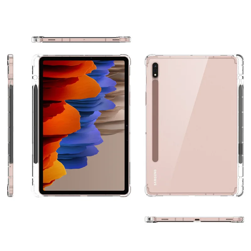 Funda de silicona TPU para tableta Samsung Galaxy Tab S7FE, A7 Lite, S6, A8, anticaída con bandeja para bolígrafo, T730, T735, S7 +, T970, T975