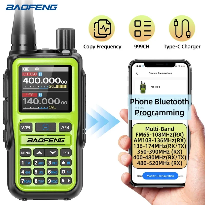 

BAOFENG UV-5R Мини-рация Air Band Программирование Bluetooth Беспроводная частота копирования 999CH Полнодиапазонная двусторонняя радиостанция дальнего действия