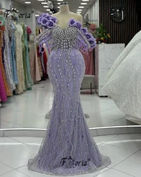 Elegant Beaded Lace Appliques Mermaid Formal Evening Dreses Crystal Flower Customized Prom Dress Long Party Gown Robe Soiree