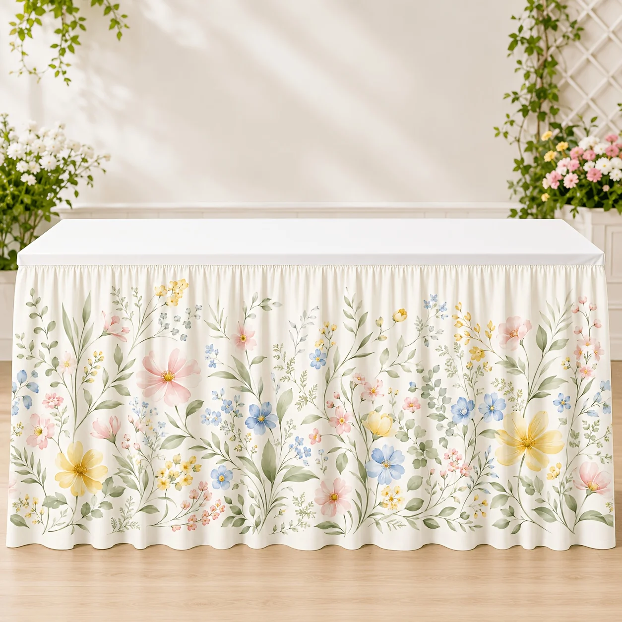 Pastel Wildflower Printed Party Table Cover, Printed Table Dress, Spring Garden Wedding Bride Birthday Table Decoration 1 Pack