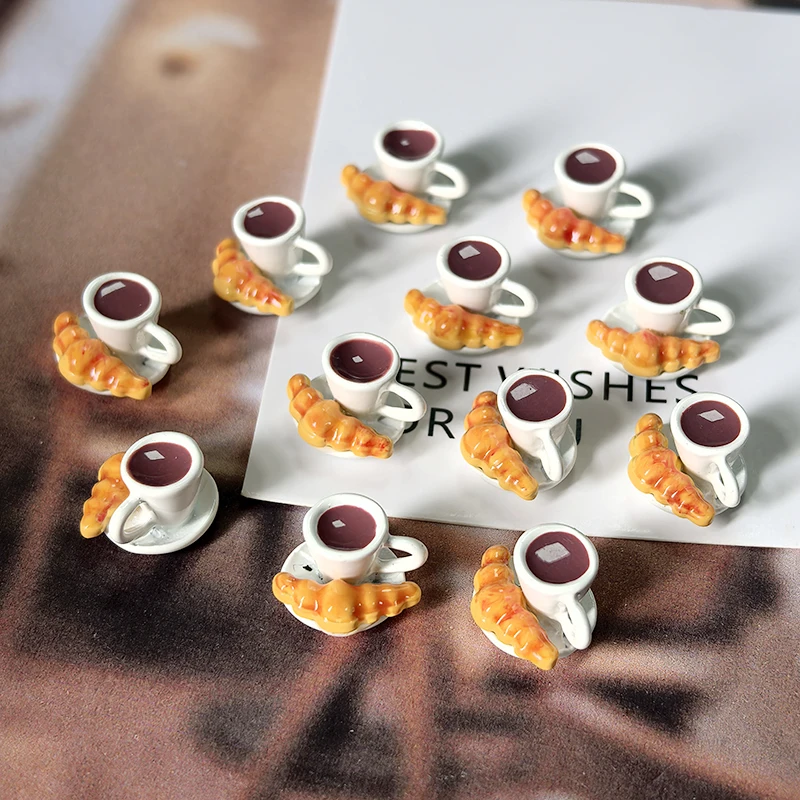 10/30 قطعة دمية فنجان قهوة صغير سبيكة السحر Kawaii مصغرة الإفطار الكرواسون الكعك قلادة Earring بها بنفسك القرط صنع المجوهرات #4