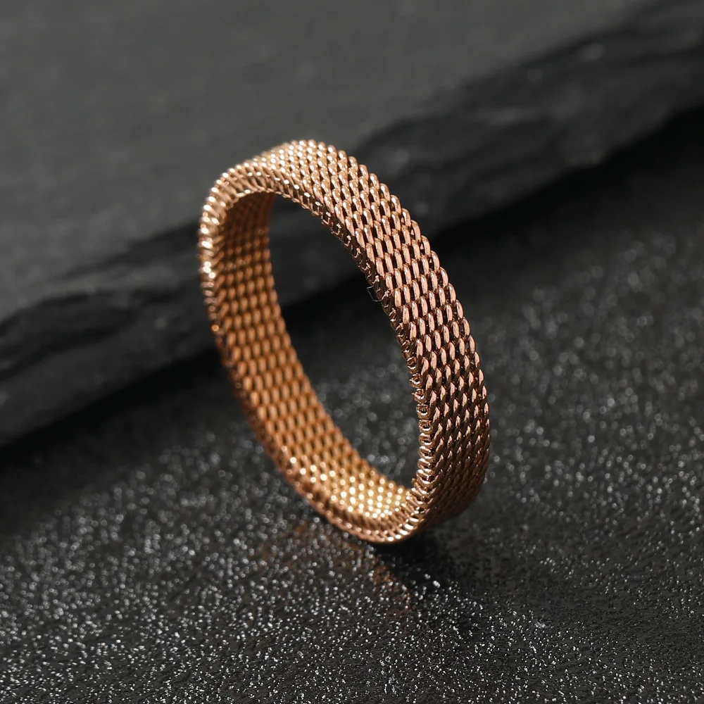 Factory Direct Sales 4mm Mesh Deformable Ring Fashion all-match Design Sense Titanium Steel Ring Stainless Steel Jewelry