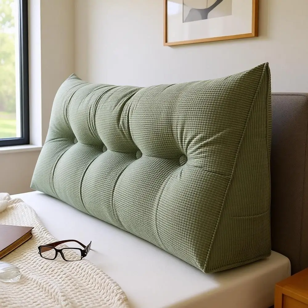 Triangular Pillow for Twin XL Bed, Daybed, and Dorm, Light Sage Green, 39x7.87x19.68 inches