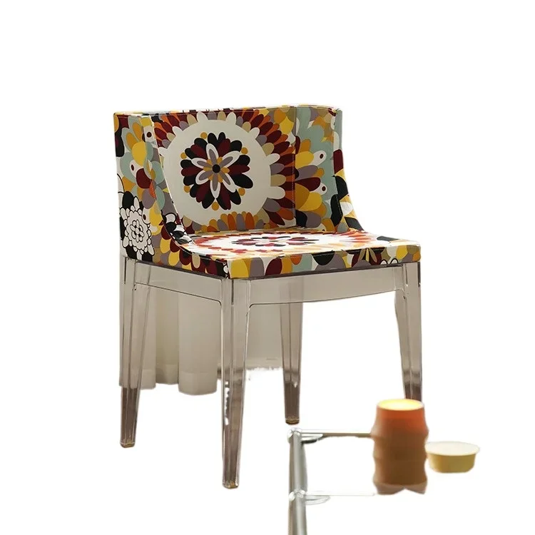 

Dining chair Home creative designer Transparent chair Internet celebrity ins Back Flower cloth