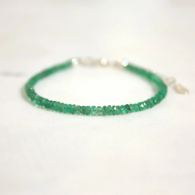 Emerald Genuine Bracelet Dainty 2,5 mm Faceted Emerald May Birthstone- Perfect gift for her - Bracelet Gemstone Gemstone Jewelry