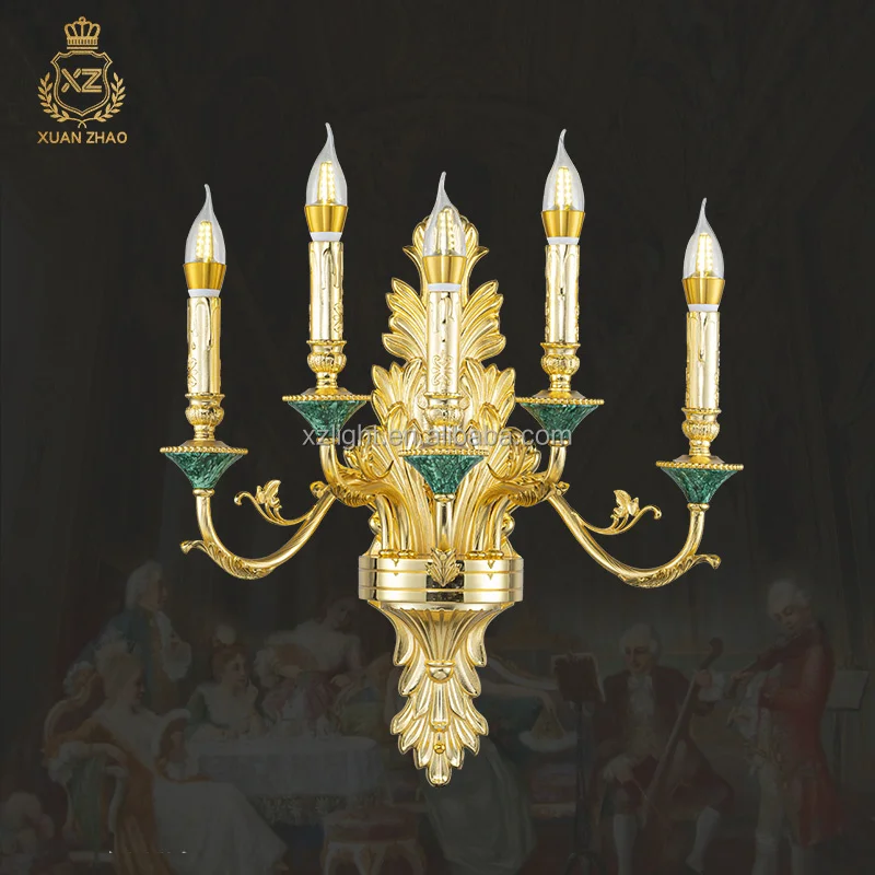 French Medieval Brass Peacock Stone Living Room Wall Lamp Lighting Hotel Corridor Indoor Led Wall Lamp Light