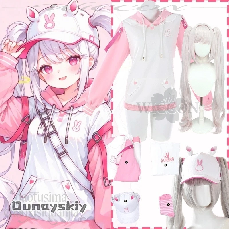 jeu-d'anime-nikke-la-deesse-de-la-victoire-cosplay-alice-hemera-@-lapin-rose-mignon-lapin-a-capuche-fourrure-double-queue-de-cheval-halloween