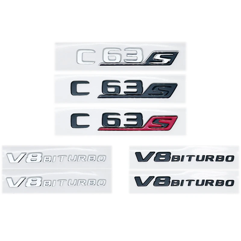 

3D Chrome Black ABS Emblem for Mercedes-Benz AMG C63s Coupe - V8 Biturbo Letters Nameplate Sticker for Side Fender & Trunk