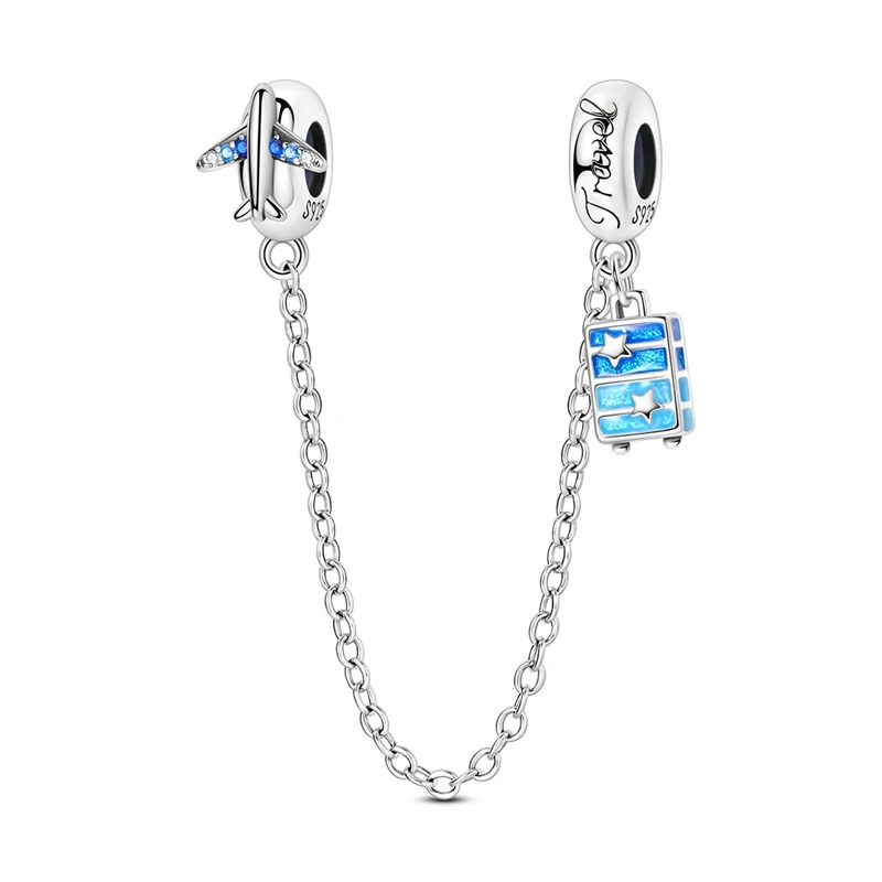 

925 sterling silver airplane luggage rubber stopper safety chain beads compatible with original necklace bracelet DIY gift for l