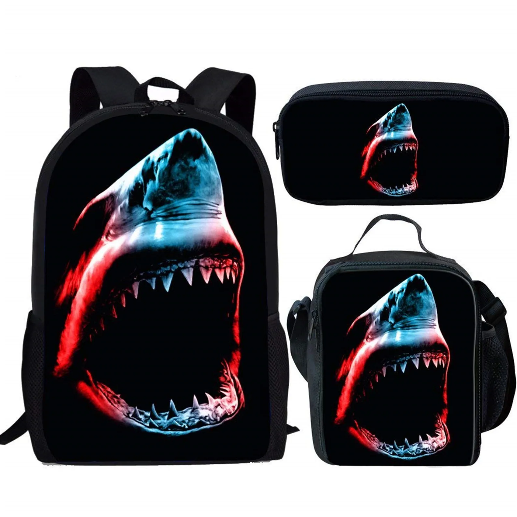 Belidome-Sac à Dos Décontracté à Imprimé Requin Cool pour Femme Cartable d'École pour Adolescente, 3 Pièces