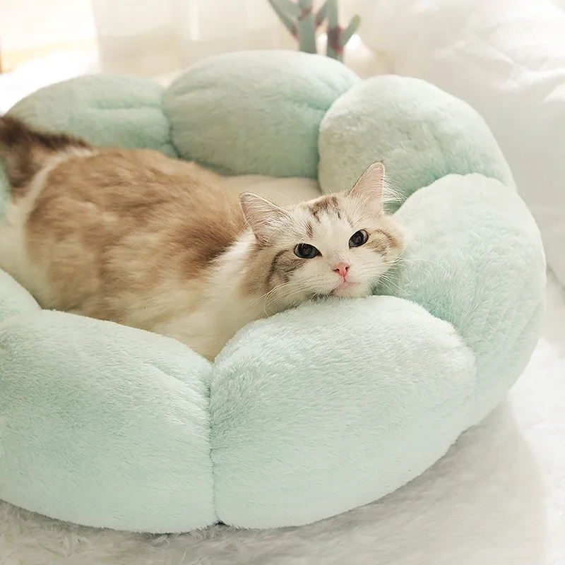 Pet Macaron Flower Cat Neck Protection Plush Nest Cat Mat Four Seasons Universal round Kennel Cute Cat Bed