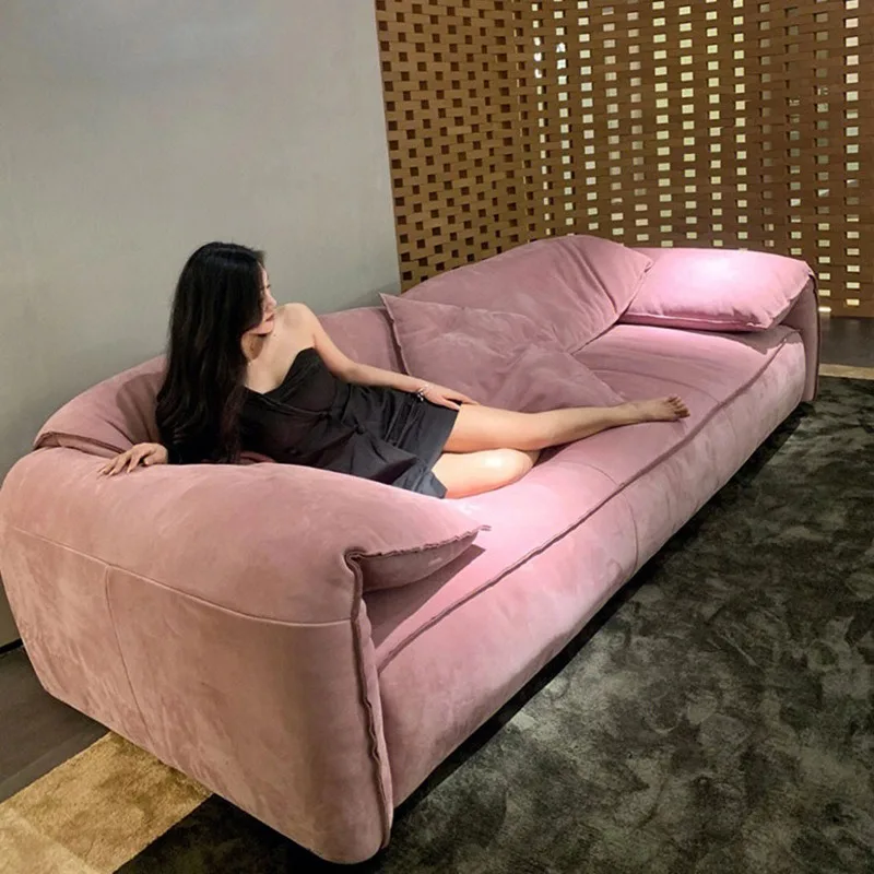 Italian wabi sandy wind matte all leather sofa, light luxury high-end haute couture elephant ear straight row sofa