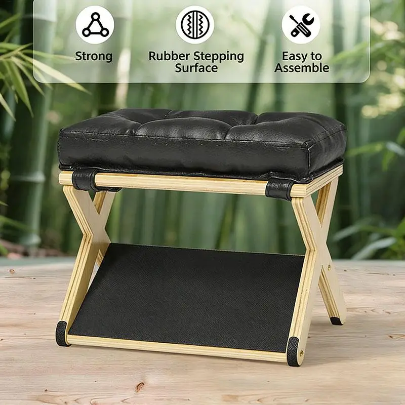 Wooden Under Desk Footrest with Non-Slip Rubber Stepping Surface 2-layer Leg Rest Slanted Small Desk