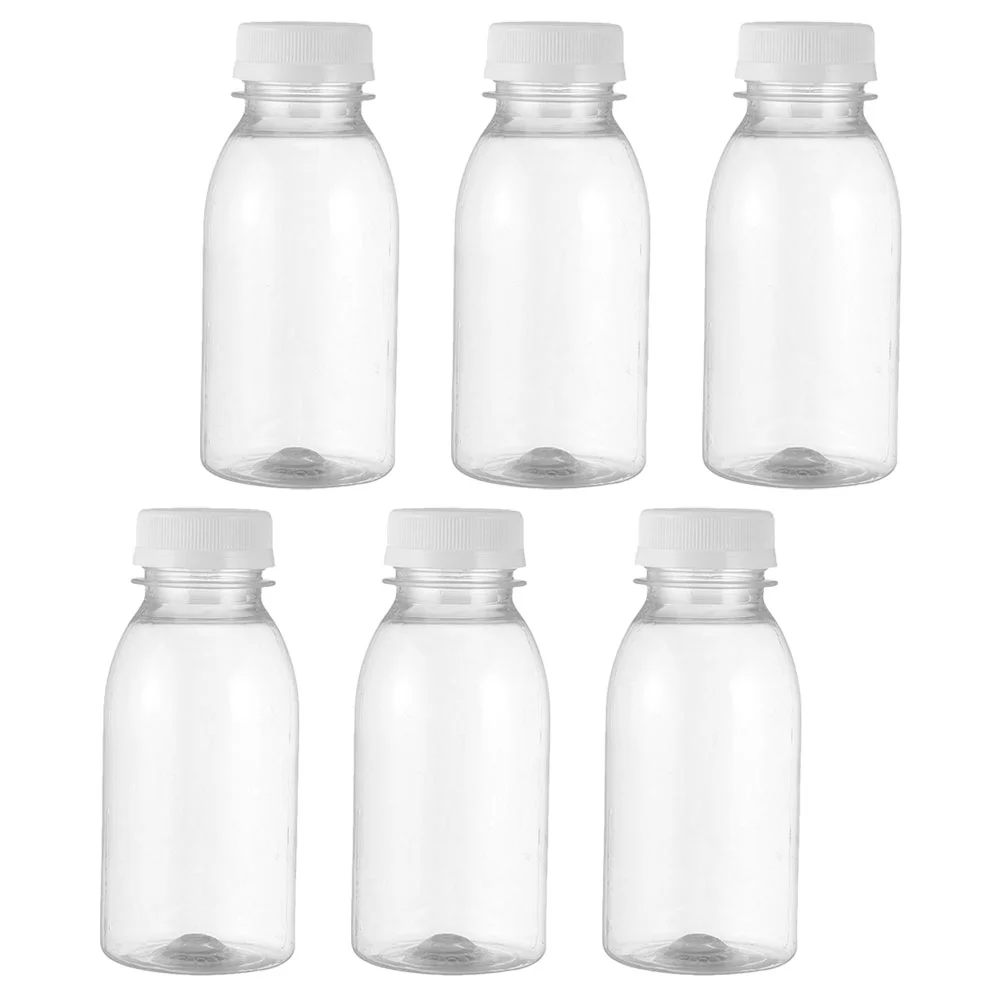 

6 Pcs Milk Bottle Small Plastic Clear Bottles with Caps Kids Drinks Lids Refrigerator