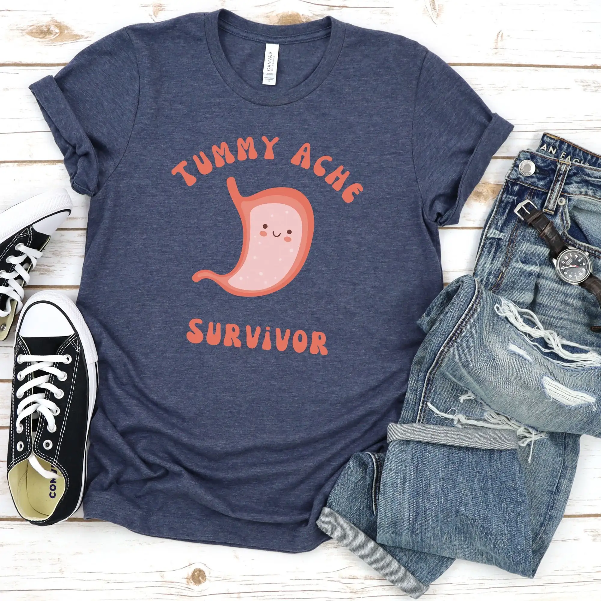 Camiseta de superviviente para el dolor de barriga, camiseta gráfica de tendencia, ansiedad, estómago divertido, Ibs Celiac Crohns, Meme, regalo estético para ella