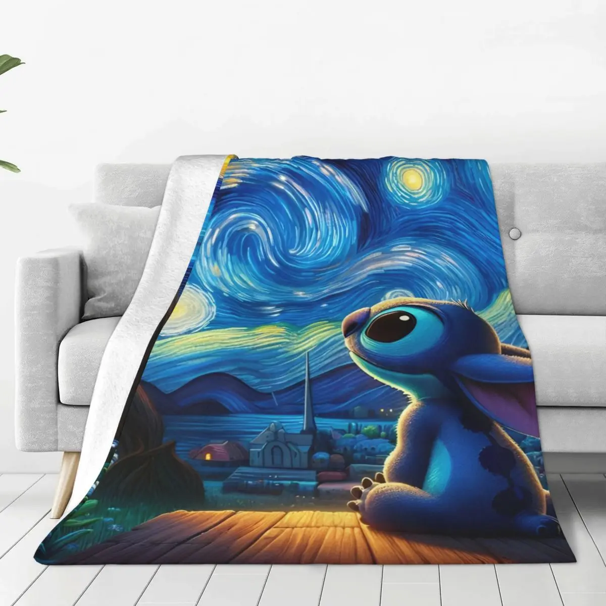 Stitch Van Gogh Starry Night Blankets Quality Super Soft Cartoon Throw Blanket Spring Camping Bedroom Graphic Bedspread