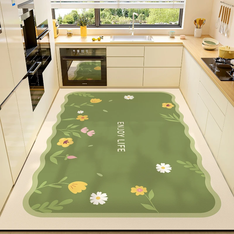 Kitchen Carpet PVC Waterproof Non-slip Oil-proof Leather Floor Mat Minimalist Floral Rug Large Size Home Decor Carpets Alfombra