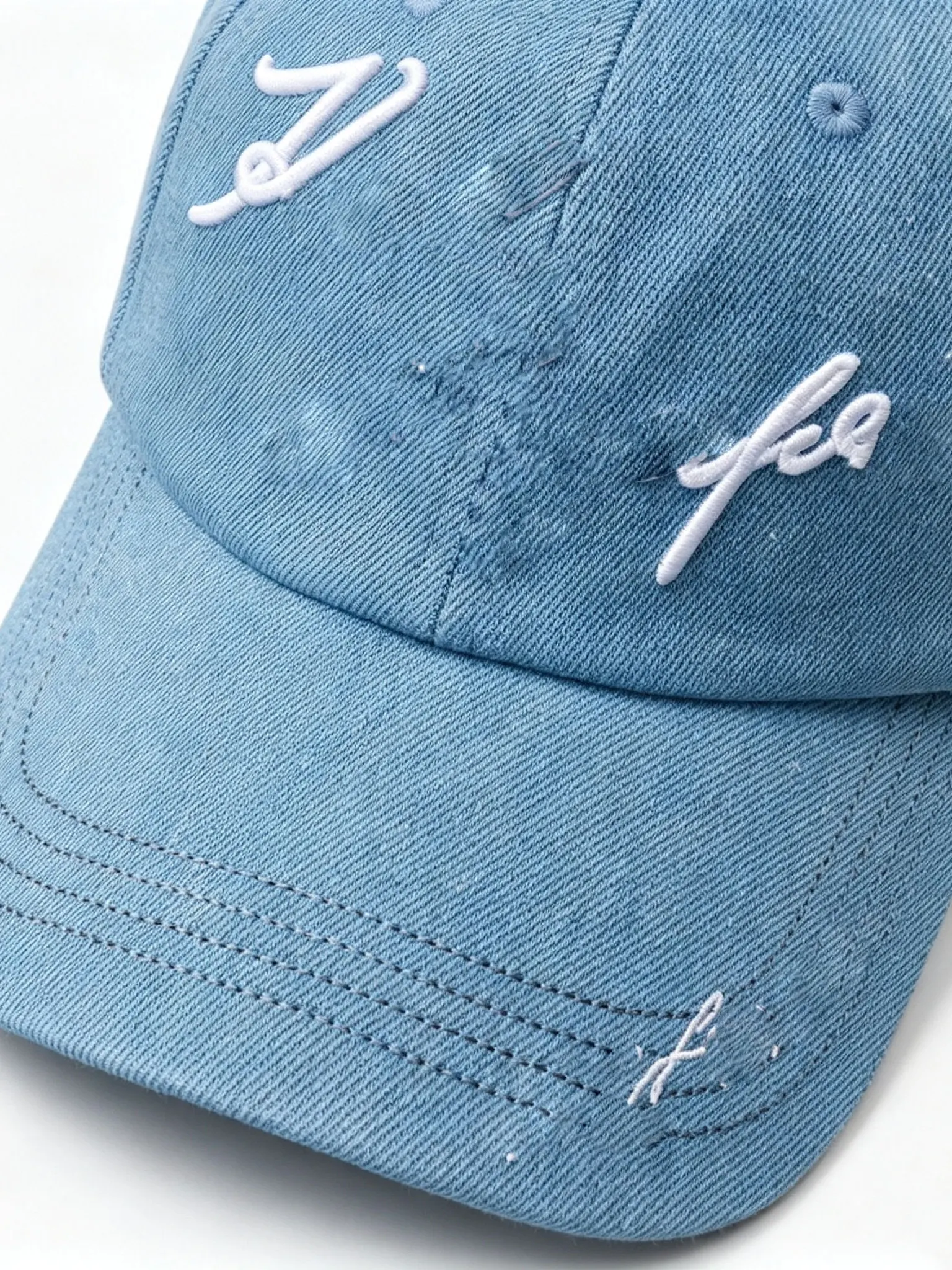 Retro American Washed Denim Baseball Cap Unisex Embroidered Letter Duckbill Sun Protection Hat round Top Bent Brim Cap