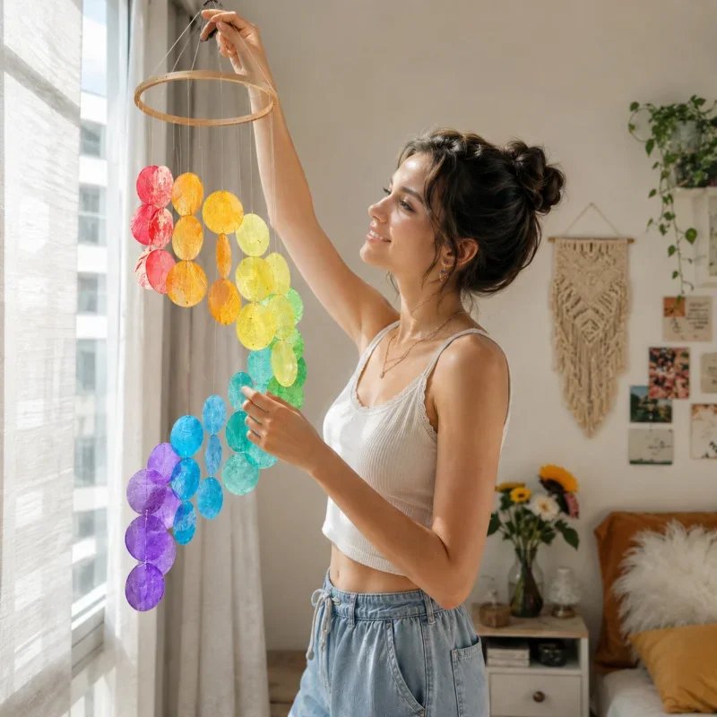 Handmade Dream Catcher Wind Chimes Shell Wall Hanging Decor Modern Simple Bedroom Gift 17*77cm