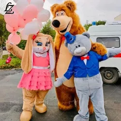 Popular Bear Mascot Costume Adult Doll Suit Bunny Rabbit Couple Cosplay Wedding Clothes Performance Props For Easter Fancy Dress
