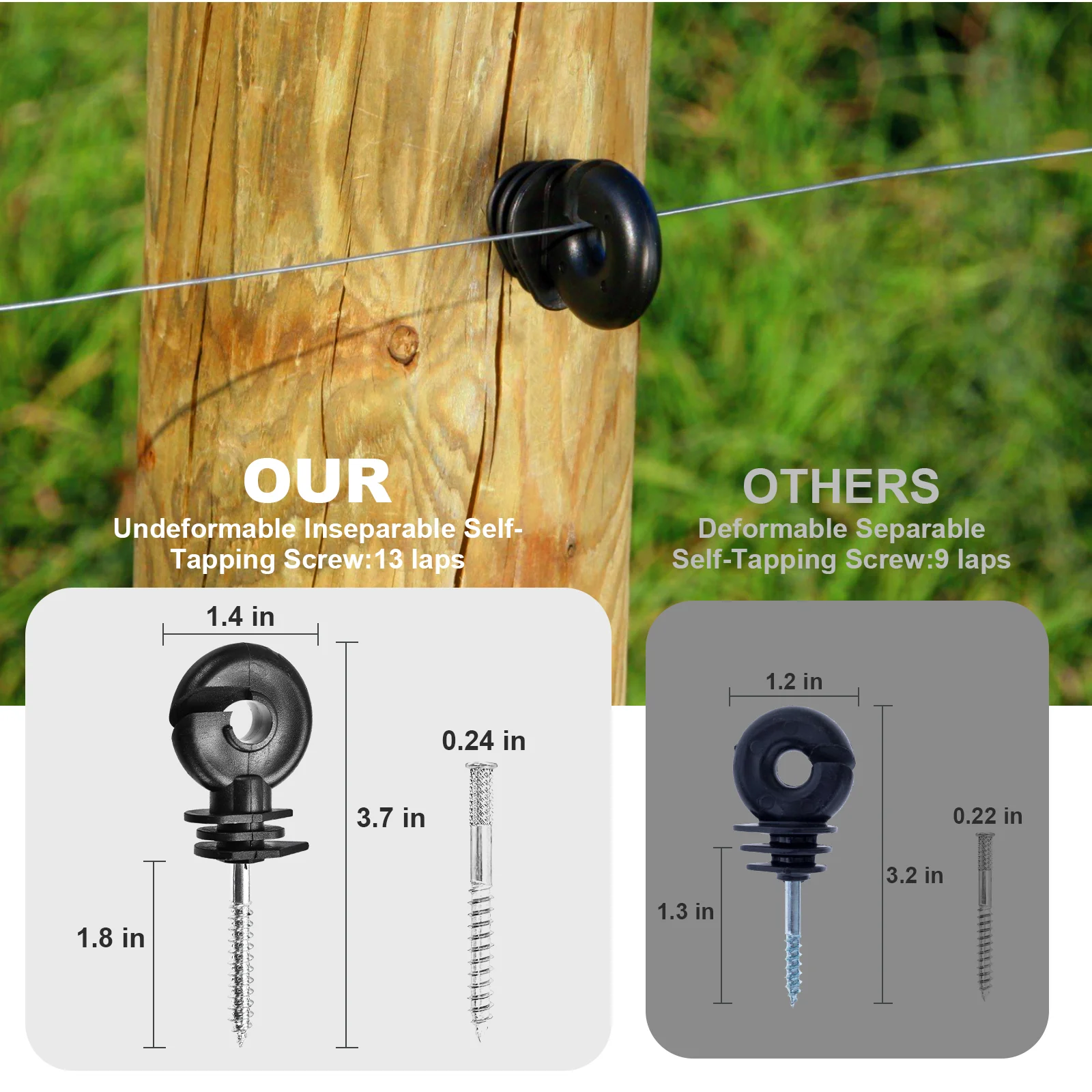 100pcs Electronic Fence Insulator Electronic Fence Post Screw-in Insulator Ring Insulator For Wooden Post Animal Husbandry